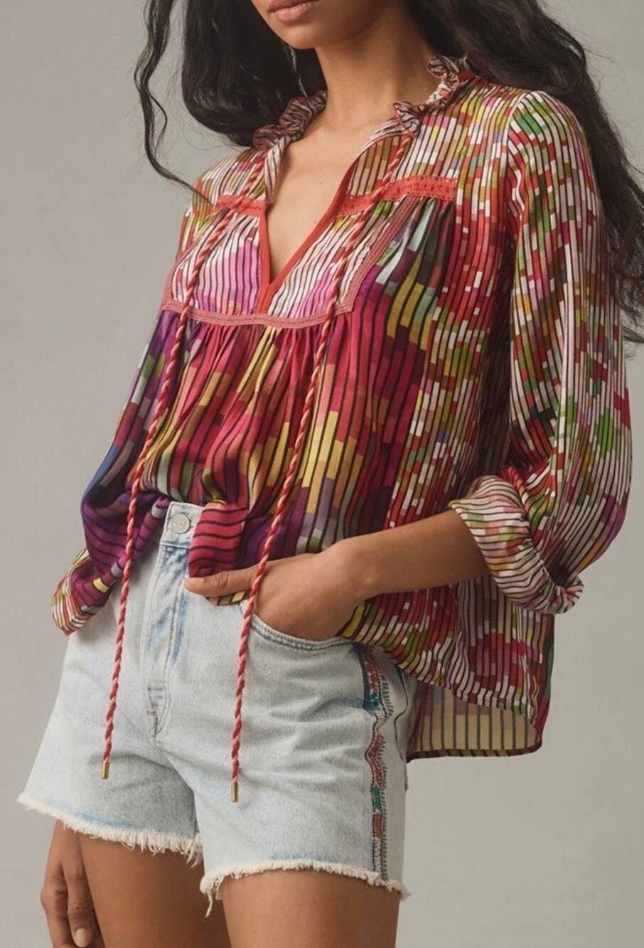 Anthropologie Conditions Apply Inreiza Top Size XS Multicolor Boho Oversized